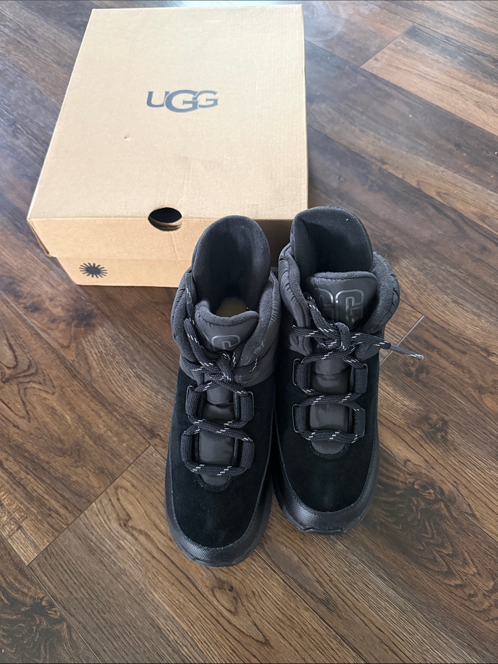 UGG Kids Black Lace-Up Puffy Winter Boots